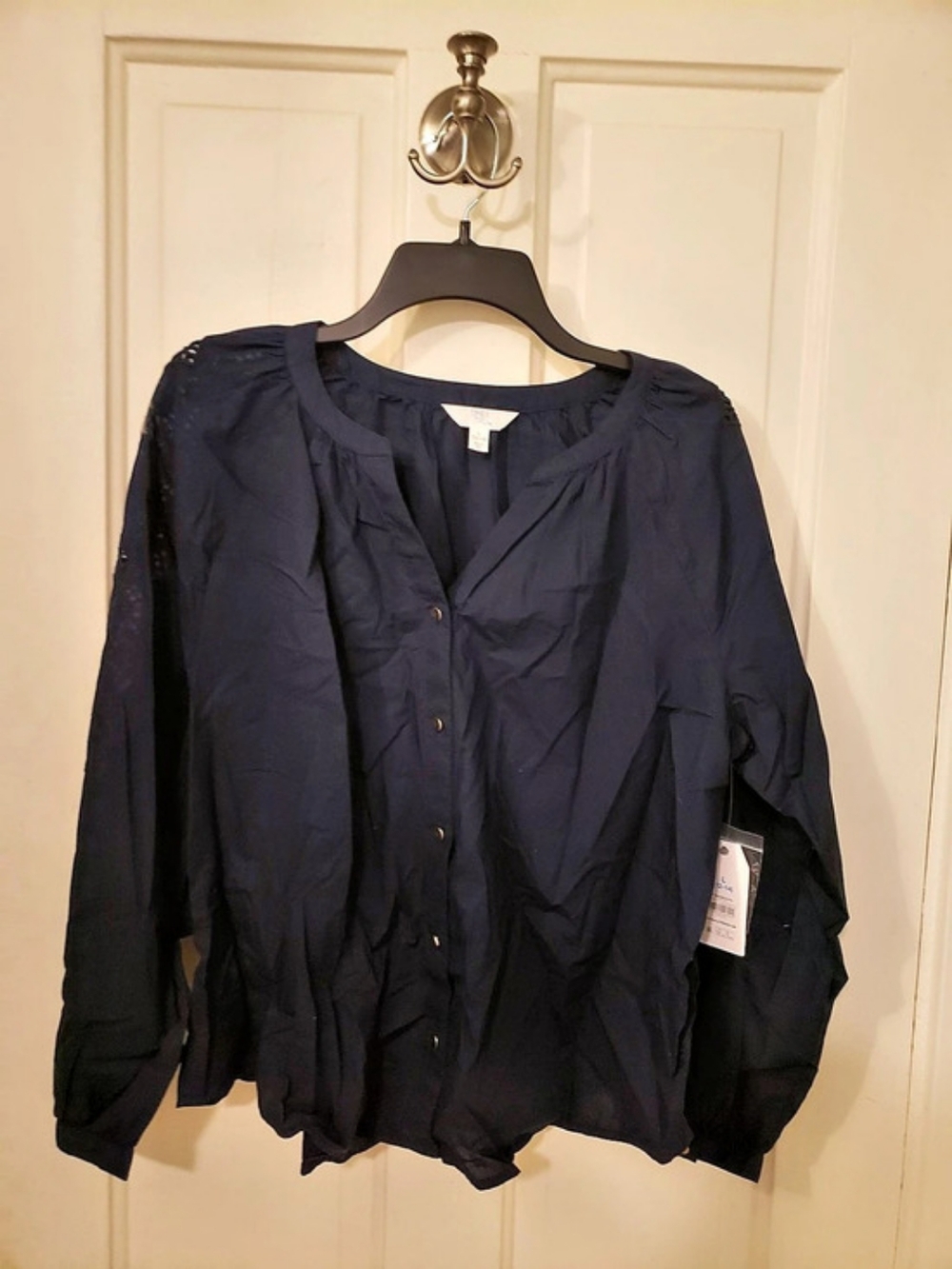 Time and Tru Crochet Sleeve Blouse Blue NWT